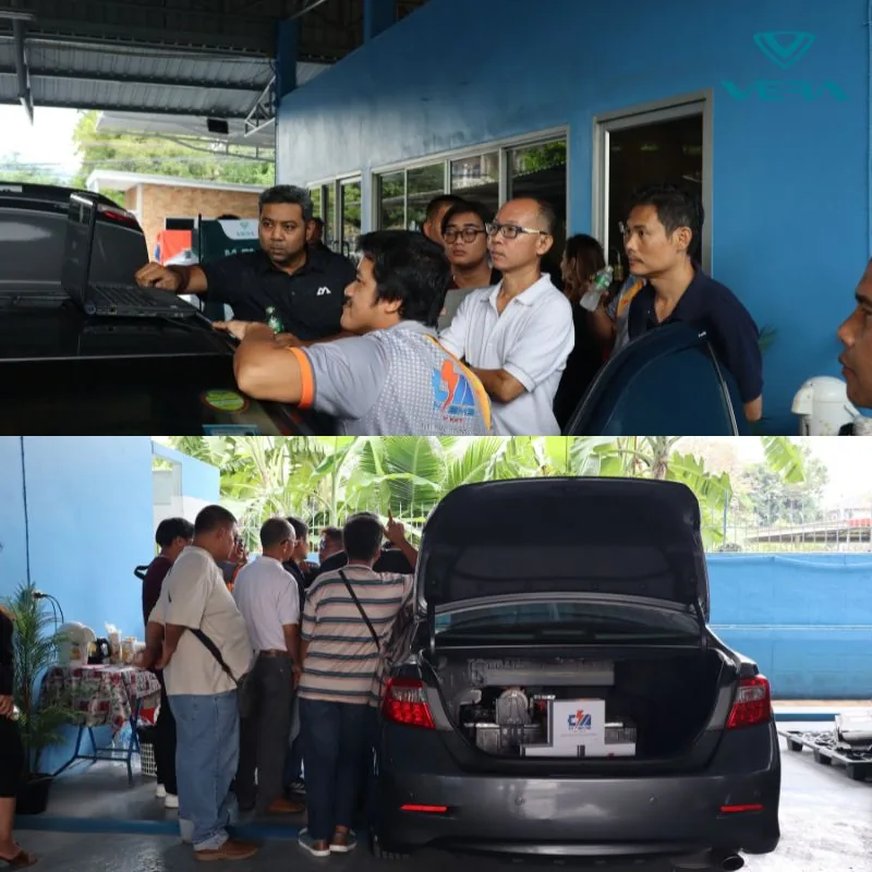 Workshop users gathered around an M-BMS installation vehicle